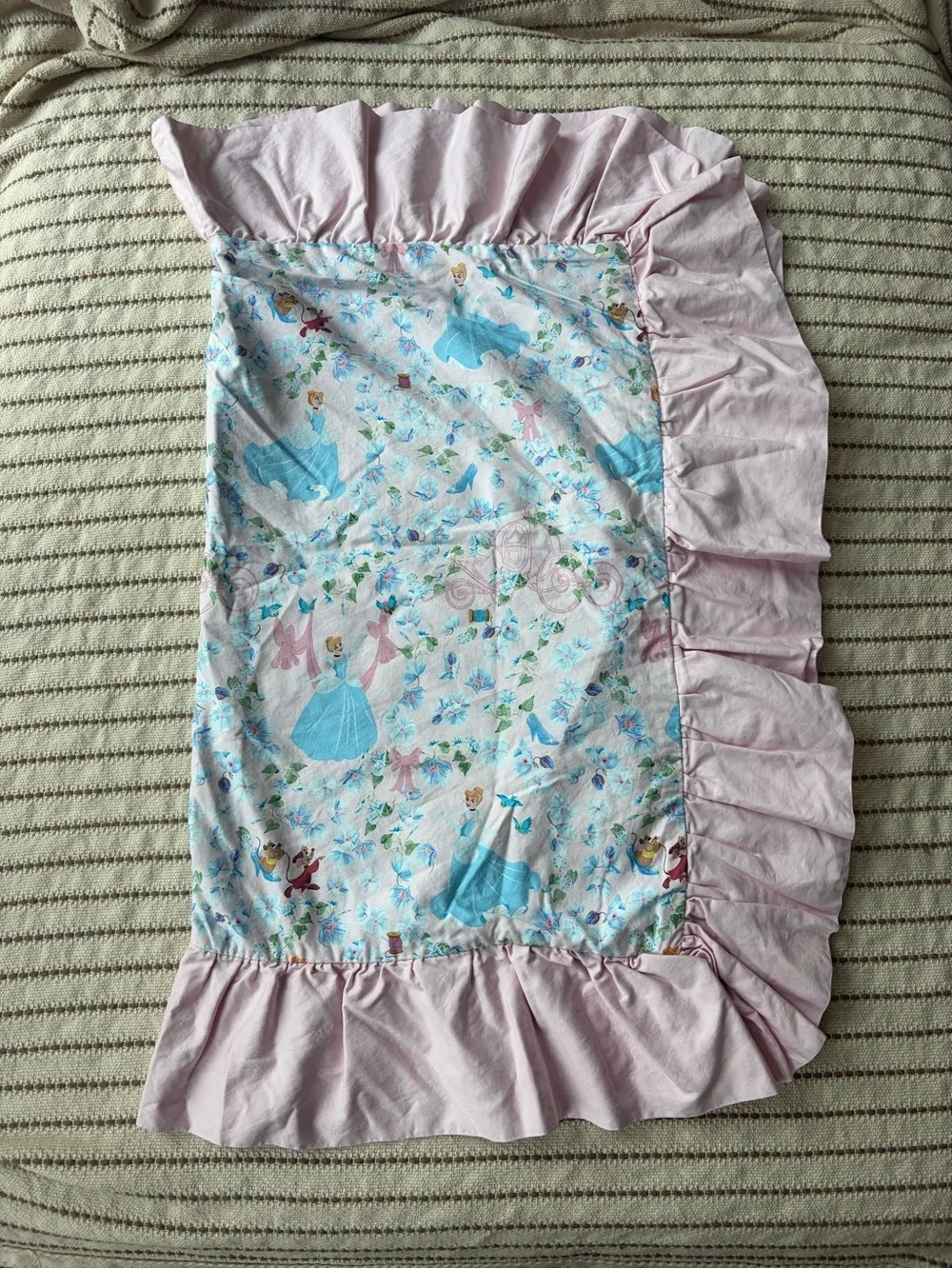 Posh Peanut Pink and Blue Princess Cinderella Ruffled pillowcase